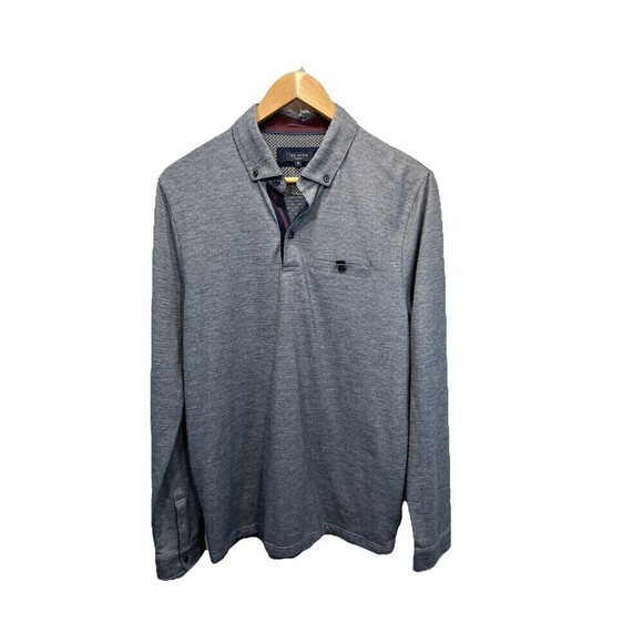 Ted Baker Trever Polo shirt XL Ted Size 5  Flip Cuff Slim Fit Long Sleeve Oxford - Picture 1 of 14